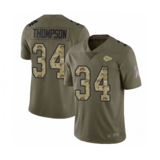 Youth Kansas City Chiefs 34 Darwin Thompson Limited Olive Camo 2017 Salute to Service Football Jersey