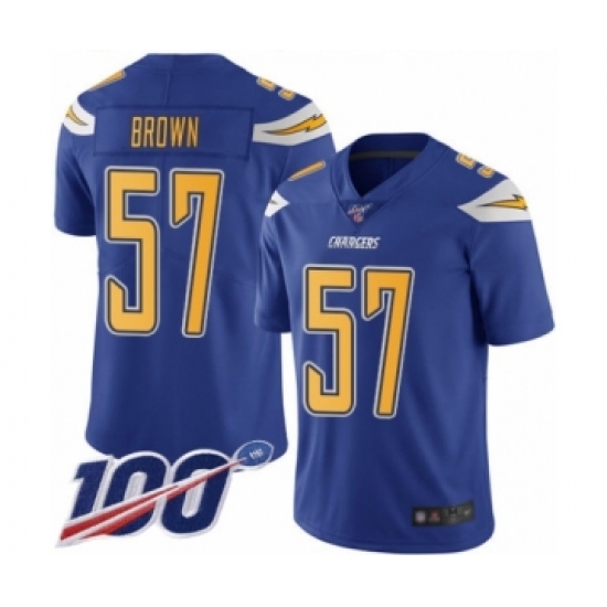 Men's Los Angeles Chargers 57 Jatavis Brown Limited Electric Blue Rush Vapor Untouchable 100th Season Football Jersey