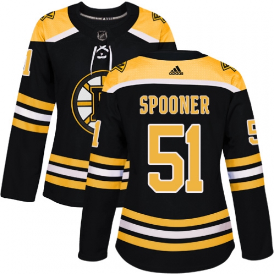 Women's Adidas Boston Bruins 51 Ryan Spooner Authentic Black Home NHL Jersey