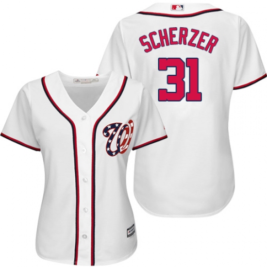 Women's Majestic Washington Nationals 31 Max Scherzer Authentic White Home Cool Base MLB Jersey