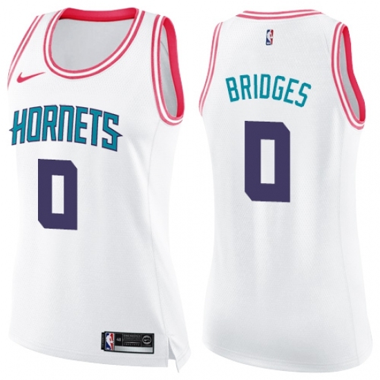Women's Nike Charlotte Hornets 0 Miles Bridges Swingman White Pink Fashion NBA Jersey