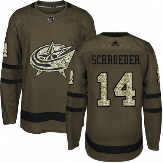 Men's Adidas Columbus Blue Jackets 14 Jordan Schroeder Authentic Green Salute to Service NHL Jersey