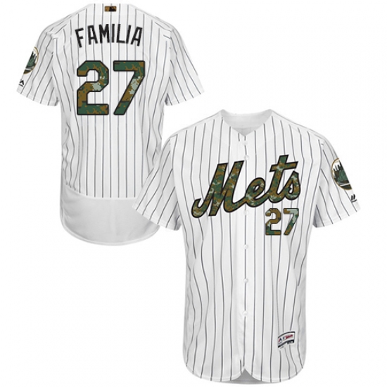 Men's Majestic New York Mets 27 Jeurys Familia Authentic White 2016 Memorial Day Fashion Flex Base MLB Jersey