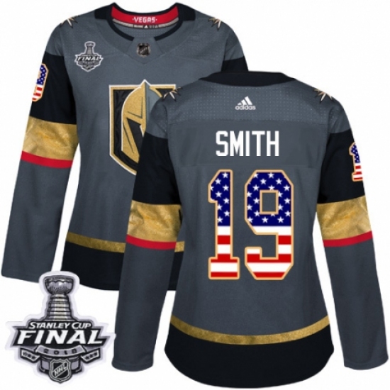 Women's Adidas Vegas Golden Knights 19 Reilly Smith Authentic Gray USA Flag Fashion 2018 Stanley Cup Final NHL Jersey