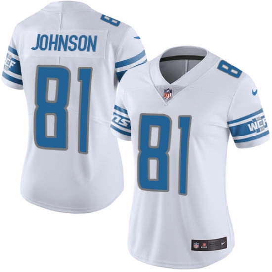 Women's Nike Detroit Lions 81 Calvin Johnson Limited White Vapor Untouchable NFL Jersey