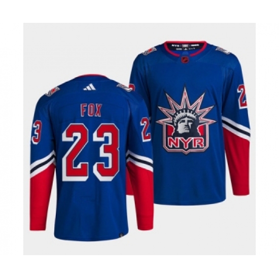 Men's New York Rangers 23 Adam Fox Blue 2022 Reverse Retro Stitched Jersey