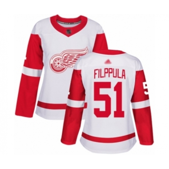 Women's Detroit Red Wings 51 Valtteri Filppula Authentic White Away Hockey Jersey