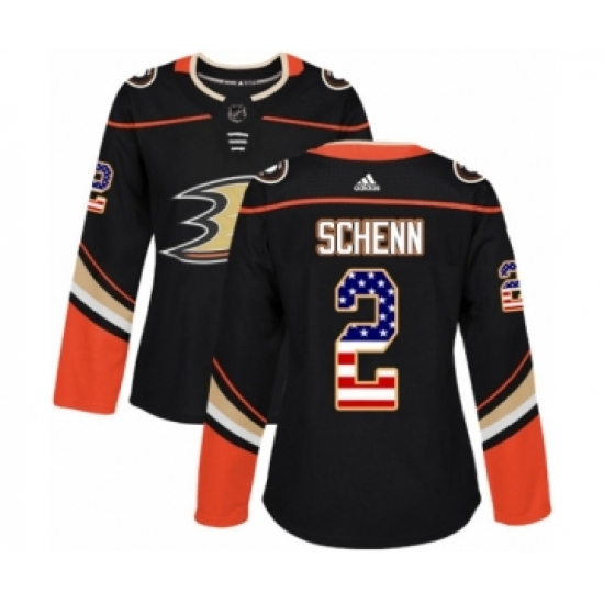 Women's Adidas Anaheim Ducks 2 Luke Schenn Authentic Black USA Flag Fashion NHL Jersey