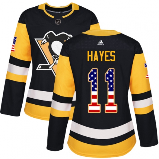 Women's Adidas Pittsburgh Penguins 11 Jimmy Hayes Authentic Black USA Flag Fashion NHL Jersey