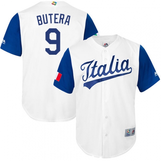 Men's Italy Baseball Majestic 9 Drew Butera White 2017 World Baseball Classic Replica Team Jersey