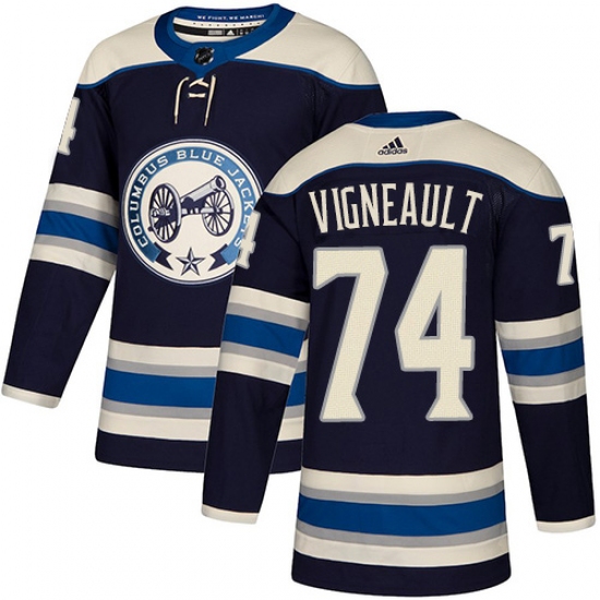 Men's Adidas Columbus Blue Jackets 74 Sam Vigneault Authentic Navy Blue Alternate NHL Jersey