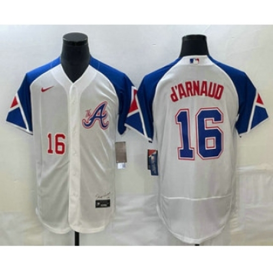 Men's Atlanta Braves 16 Travis dArnaud Number White 2023 City Connect Flex Base Stitched Jersey