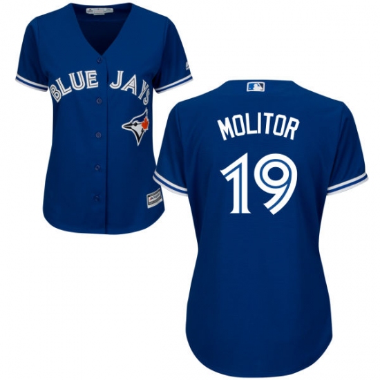 Women's Majestic Toronto Blue Jays 19 Paul Molitor Replica Blue Alternate MLB Jersey