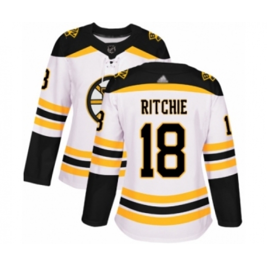 Women's Boston Bruins 18 Brett Ritchie Authentic White Away Hockey Jersey