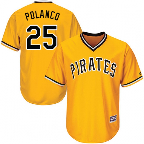 Men's Majestic Pittsburgh Pirates 25 Gregory Polanco Replica Gold Alternate Cool Base MLB Jersey