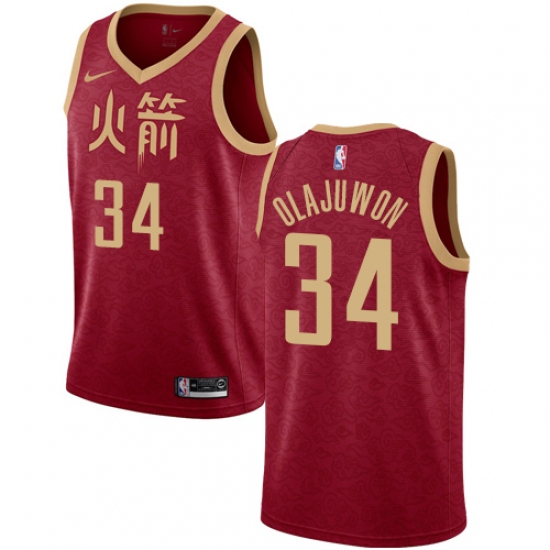 Men's Nike Houston Rockets 34 Hakeem Olajuwon Swingman Red NBA Jersey - 2018 19 City Edition