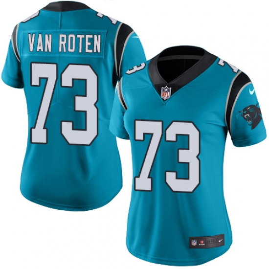 Women's Nike Carolina Panthers 73 Greg Van Roten Limited Blue Rush Vapor Untouchable NFL Jersey