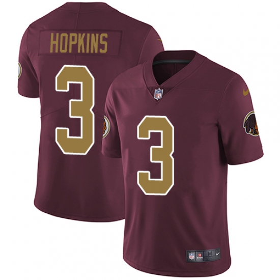 Men's Nike Washington Redskins 3 Dustin Hopkins Burgundy Red/Gold Number Alternate 80TH Anniversary Vapor Untouchable Limited Player NFL Jersey