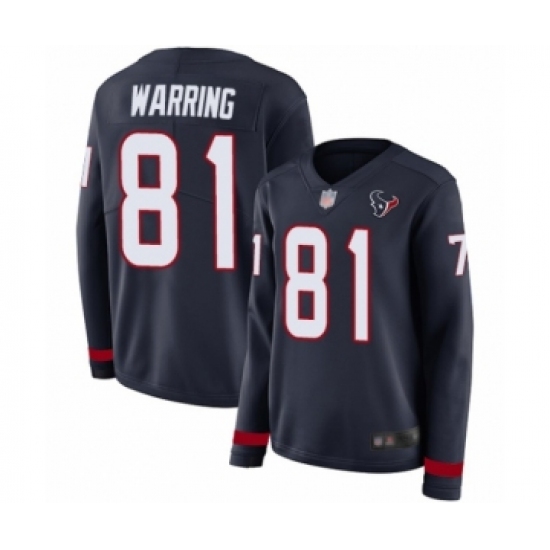 Women's Houston Texans 81 Kahale Warring Limited Navy Blue Therma Long Sleeve Football Jersey