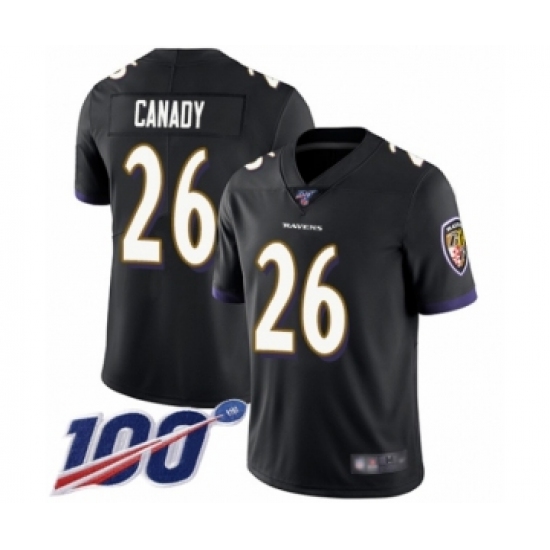 Men's Baltimore Ravens 26 Maurice Canady Black Alternate Vapor Untouchable Limited Player 100th Season Football Jersey