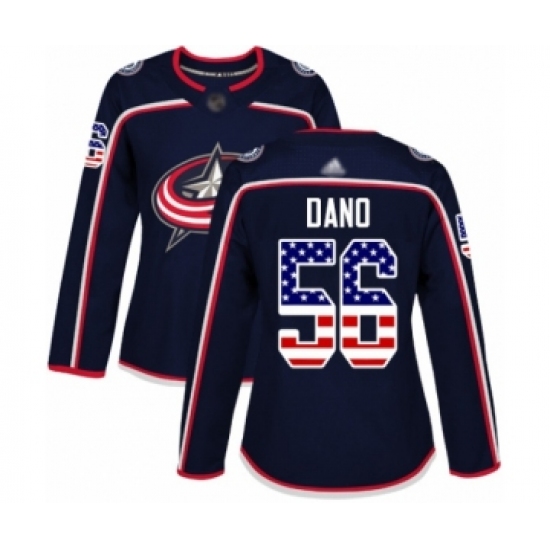 Women's Columbus Blue Jackets 56 Marko Dano Authentic Navy Blue USA Flag Fashion Hockey Jersey