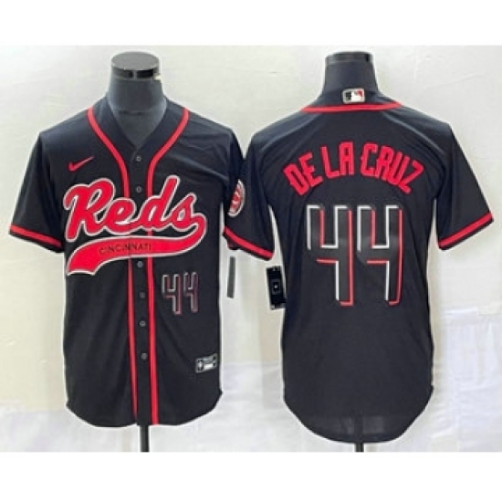 Men's Nike Cincinnati Reds 44 Elly De La Cruz Number Black Cool Base Stitched Baseball Jersey