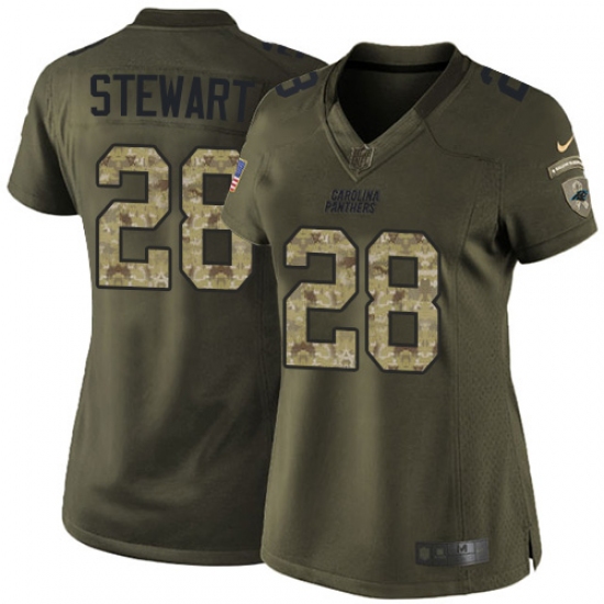 Women's Nike Carolina Panthers 28 Jonathan Stewart Elite Green Salute to Service NFL Jersey