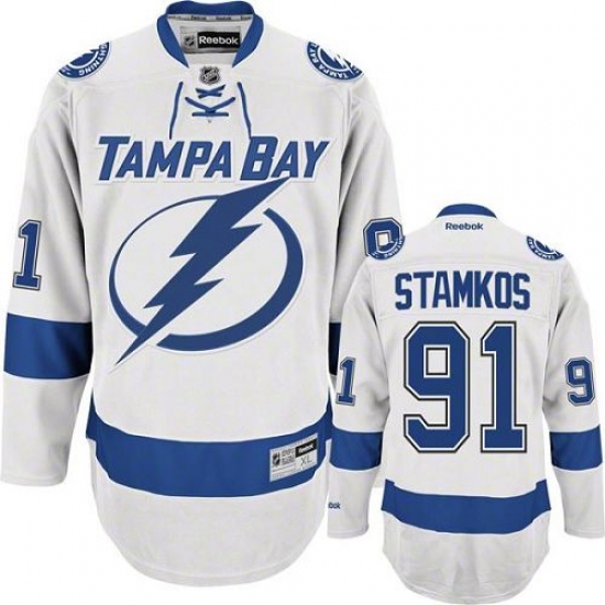 Men's Reebok Tampa Bay Lightning 91 Steven Stamkos Authentic White Away NHL Jersey