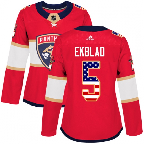 Women's Adidas Florida Panthers 5 Aaron Ekblad Authentic Red USA Flag Fashion NHL Jersey