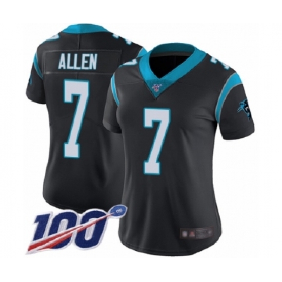 Women's Carolina Panthers 7 Kyle Allen Black Team Color Vapor Untouchable Limited Player 100th Season Football Jersey