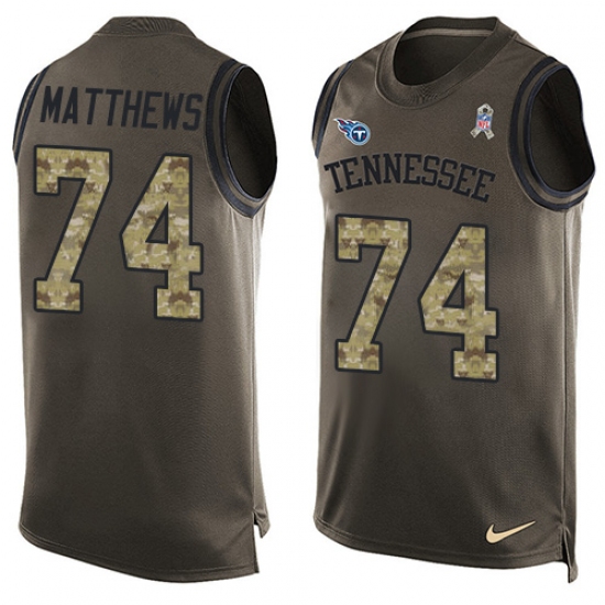 Men's Nike Tennessee Titans 74 Bruce Matthews Limited Green Salute to Service Tank Top NFL Jersey