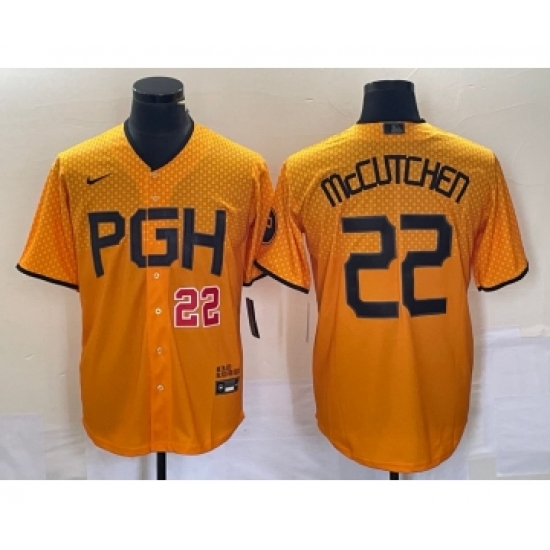 Men's Nike Pittsburgh Pirates 22 Andrew McCutchen Number Gold 2023 City Connect Stitched Jersey 2