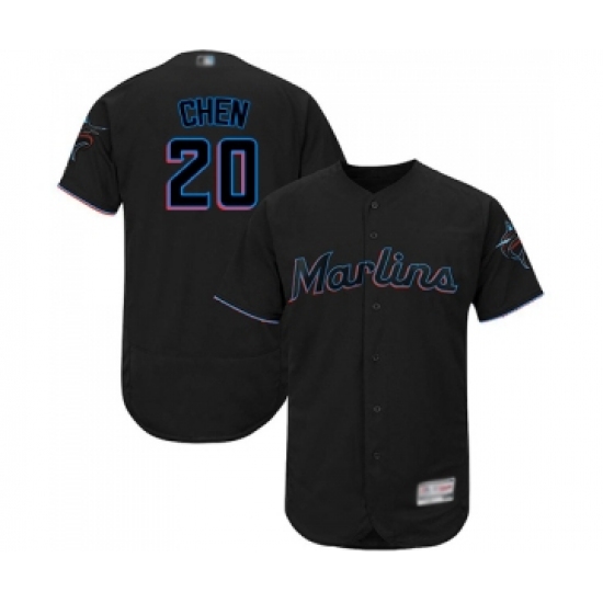 Men's Miami Marlins 20 Wei-Yin Chen Black Alternate Flex Base Authentic Collection Baseball Jersey