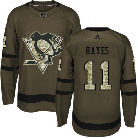Men's Adidas Pittsburgh Penguins 11 Jimmy Hayes Authentic Green Salute to Service NHL Jersey