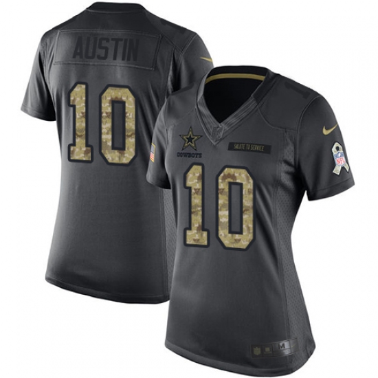 Women's Nike Dallas Cowboys 10 Tavon Austin Limited Black 2016 Salute to Service NFL Jersey