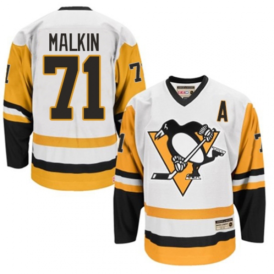 Men's CCM Pittsburgh Penguins 71 Evgeni Malkin Authentic White Throwback NHL Jersey