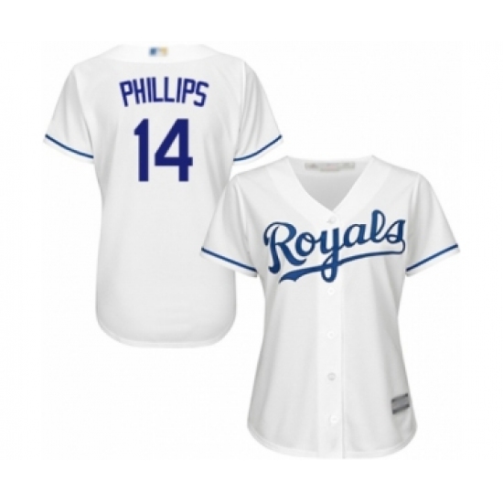 Women's Kansas City Royals 14 Brett Phillips Authentic White Home Cool Base Baseball Player Jersey