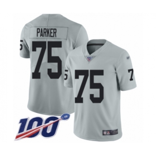 Men's Oakland Raiders 75 Brandon Parker Limited Silver Inverted Legend 100th Season Football Jersey