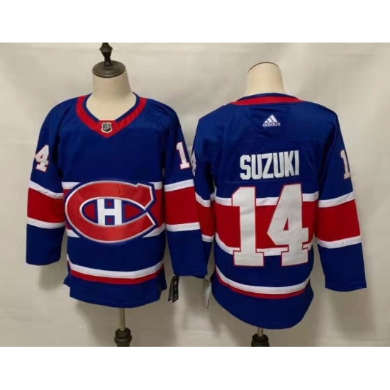 Men's Montreal Canadiens 14 Nick Suzuki Blue 2020-21 Reverse Retro Alternate Hockey Jersey