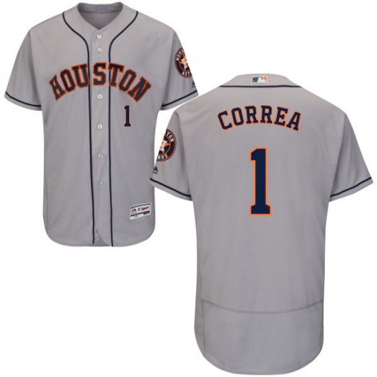 Men's Majestic Houston Astros 1 Carlos Correa Grey Road Flex Base Authentic Collection MLB Jersey