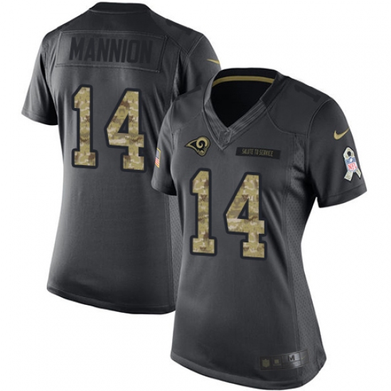 Women's Nike Los Angeles Rams 14 Sean Mannion Limited Black 2016 Salute to Service NFL Jersey