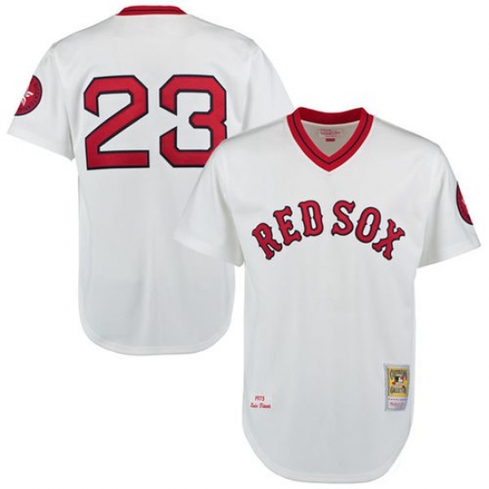 Men's Mitchell and Ness 1975 Boston Red Sox 23 Luis Tiant Authentic White Throwback MLB Jersey