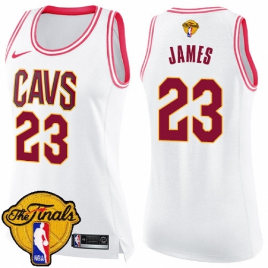 Women's Nike Cleveland Cavaliers 23 LeBron James Swingman White/Pink Fashion 2018 NBA Finals Bound NBA Jersey