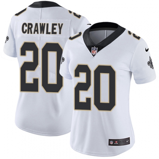 Women's Nike New Orleans Saints 20 Ken Crawley White Vapor Untouchable Limited Player NFL Jersey