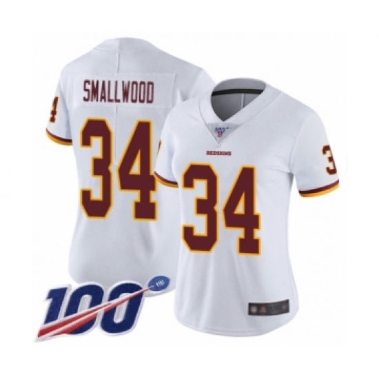 Women's Washington Redskins 34 Wendell Smallwood White Vapor Untouchable Limited Player 100th Season Football Jersey