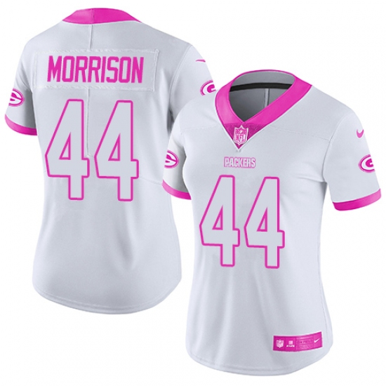Women's Nike Green Bay Packers 44 Antonio Morrison Limited White Pink Rush Fashion NFL Jersey
