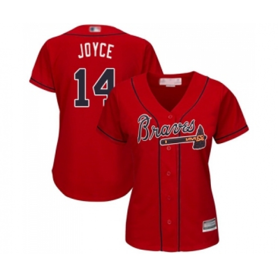 Women's Atlanta Braves 14 Matt Joyce Replica Red Alternate Cool Base Baseball Jersey