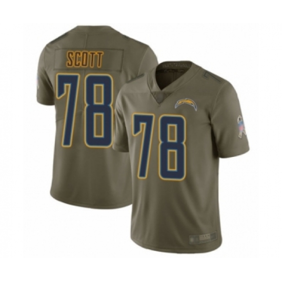 Youth Los Angeles Chargers 78 Trent Scott Limited Olive 2017 Salute to Service Football Jersey