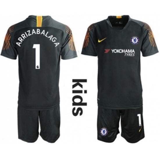 Chelsea 1 Arrizabalaga Black Goalkeeper Kid Soccer Club Jersey