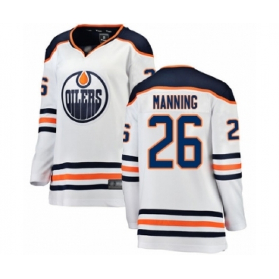 Women's Edmonton Oilers 26 Brandon Manning Authentic White Away Fanatics Branded Breakaway Hockey Jersey